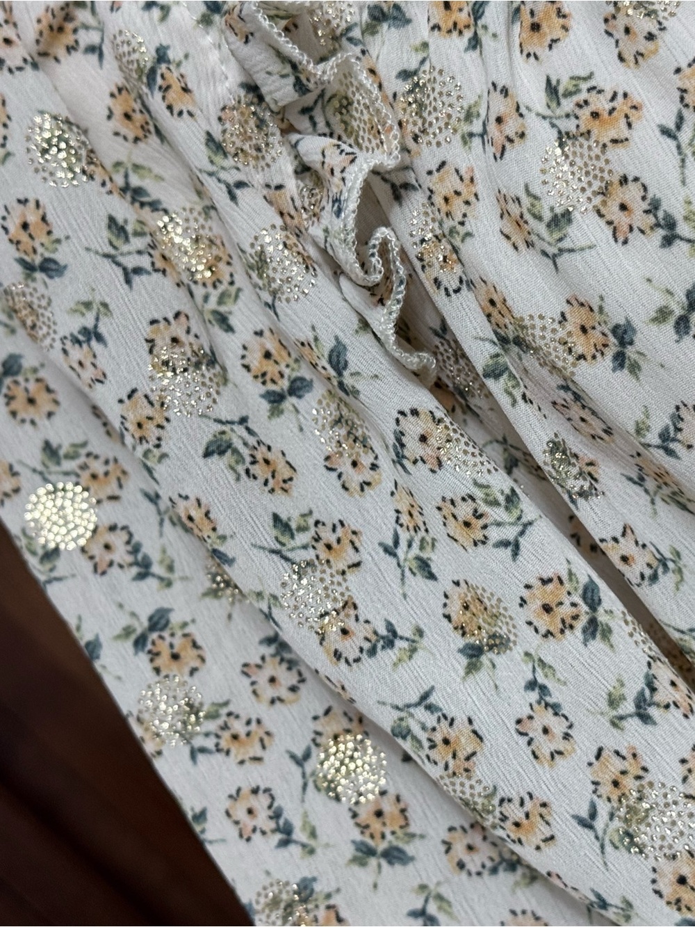 GiGiO Peasant Blouse Floral Square Neck Ruffle Small Metallic Lurex Boho Top S-L - Picture 5 of 7